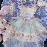 Japanese Kawaii Lolita Fairy Princess Dress Sweet Color Contrast Birthday Party Dresses Harajuku Lace Bow Patchwork Cute Outfit