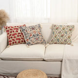 Yeknu  Cotton Linen Flower Cushion Pillowcase Retro European Style Living Room Sofa Backrest High Precision Jacquard Cushion Cover