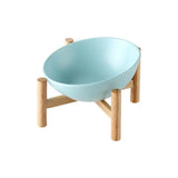 Yeknu  Ceramic Round Pet Bowls, Home Removable Cat Food Bowl With Frame 45° Tilted Design Wood Bottom Pets Drinking Feed Tableware, 1Pc