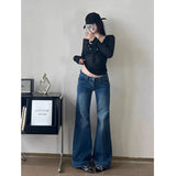 Yeknu  Y2K Streetwear Low-Waisted Jeans Women Korean Fashion Slimming Denim Flares Pants Spring Summer Sexy Wide Leg Trousers