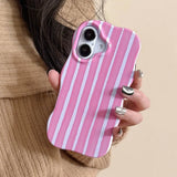 Yeknu  Summer Dopamine Vertical Stripes Phone Case For iPhone 16 15 14 13 12 Pro Max Cases Wave Shape Shockproof Back Cover