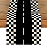 Yeknu  Racing Car Party Decoration Table Runner Black White Checkered Linen Table Cover Kids Birthday Racing Car Party Decors Supplies