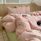 Yeknu Ins Nordic Bedding Set Striped Pure Cotton Duvet Cover Set Skin-Friendly Single Twin Full Queen Size Flat & Fitted Sheets Set