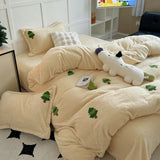Yeknu New Embroidered Teddy Velvet Bedding Set Winter Warm High-end Soft Warmth Duvet Cover Set with Sheet Quilt Cover and Pillowcases