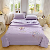 Yeknu  new super soft washed cotton three-dimensional flower embroidered summer quilt four-piece set A solid color summer quilt