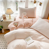 Yeknu INS Seersucker Stripes Duvet Cover Pillowcases Flat Sheet Girls Bedding Set Washed Cotton Solid Color Bed Linen Single Size