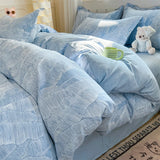 Yeknu  New 100 Cotton with Bed Cover Jet Small Fresh Blue Duvet Cover Skin Friendly Breathable Bedding AB Version Double-sided Use