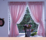 Yeknu  Korean Pink Lace Sheer Curtains for Living Room, Thick Short Tulle Curtain for Kitchen Bathroom Cupboard, Elegant Window Decor