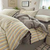 Yeknu Nordic Bedding Set Striped Duvet Cover Set 100% Cotton Soft Flat Sheet Single Twin Size Double Bed Sheet Set For Bedroom Decor