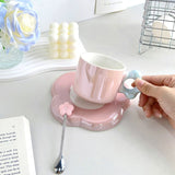 Yeknu  Creative Pearl Glazed Pink, blue, green, orange Ceramic Coffee Cups Plates Spoons, Household Items, Afternoon Tea Coffee Cup Set
