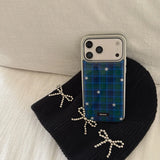 Yeknu  Ins Blue Green Grid Stars Phone Case For iPhone 17 16 15 14 Pro Max 13 17promax Case Silver Premium Edge Shockproof Back Cover