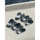 Yeknu  10pcs/Set Extra-Long Coffin Nails Gradient Black Cat Eye Rhinestone Detachable Press-On Manicure With Jelly Gel