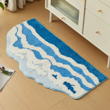 Yeknu  Soft Tufting Scenic Bathroom Mat Ocean Wave Bedroom Carpet Anti-slip Rug Doormat Foot Dry Tidy Pad Aesthetic Home Room Decor