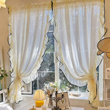 Yeknu  Cream French Vintage Style Balcony Living Room Sheer Curtain, Half-Transparent Ruffled Edge Drapes, Home Decor Romantic Rod Curt