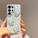 Yeknu  Glitter Aurora Butterfly Shell Case for Samsung Galaxy S25 S26 Ultra S24 Plus S23 FE A56 A55 A54 A16 A35 Laser Love Heart Cover
