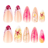 Yeknu  24pcs French Leopard Print Gradient Fake Nails 3D Flowers Press on Nail Short Almond False Nail for Women&Girl Full Cover Nail