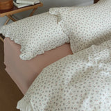 Yeknu INS Princess Ruffle Edge Gauze 100% Cotton Pillow Case Breathable Duvet Cover Without Filler 3PCS Floral Home Bedding Set