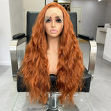 Yeknu  Daules Ginger Deep Wave Wig Long Wavy Curly Synthetic Hair Free Part Dark Orange Water Wave 13X4 Lace Front Wigs for Women Daily