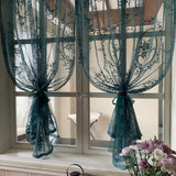 Yeknu  French Retro Green Sheer Curtains for Living Room, Solid Short Tulle Curtain for Kitchen Bathroom Cupboard Drapes Window Valance
