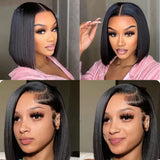 Yeknu  200% Density 13x4 Short Bob Straight HD Transparent Lace Brazilian Remy Hair Full Lace Frontal Wigs 100% Human Hair For Women
