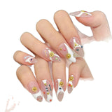 Yeknu  10pcs Icy Pink Diamond-Encrusted Handmade Press on Nails Simple Lines False Nail for Women&Girl Removable Wearable Fake Nail