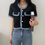 Yeknu  Spring Summer New Tops Women Print Fringe Patchwork Fashion Short Sleeve Korean Style Ladies Cropped Coats Loose Woman Tops