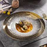 Yeknu  Creative high-end luxury stone relief design dining plate ceramic tableware home kitchen restaurant supplies straw hat bowl, 1Pc