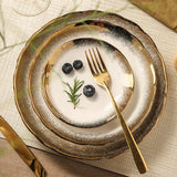 Yeknu  1pc Nordic gold dot wavy ceramic retro luxury high-end household hotel restaurant kitchen supplies dim sum steak dinner plate