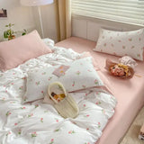 Yeknu Romantic Tulip Pink Bedding Set Bed Flat Sheet Pillowcase Twin Full Queen Bed Linen Kids Girls Floral Duvet Cover No Filling