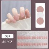 Yeknu  24Pcs Nude Pink False Nail Short Round Style Girl Nail Art Patch Stick on Finger Fake Nail Nude Color Warm Summer false nail