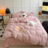 Yeknu New Embroidered Teddy Velvet Bedding Set Winter Warm High-end Soft Warmth Duvet Cover Set with Sheet Quilt Cover and Pillowcases