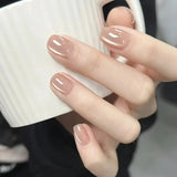 Yeknu 24Pcs Rainbow Color Glow Cat Eye Press on False Nails with Glue Glitter Short Square Nails Sweet Cool Gradient Summer Fake Nails