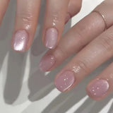 Yeknu 24Pcs Rainbow Color Glow Cat Eye Press on False Nails with Glue Glitter Short Square Nails Sweet Cool Gradient Summer Fake Nails