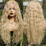 Yeknu  Ash Blonde Long Curly Lace Front Wig for Women Synthetic Middle Part 613 Honey Blonde Loose Deep Curly Flutty Hair Wigs Daily