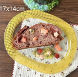 Yeknu  Creative Color Checkered Breakfast Steak Oval Dish Plate  Handmade Glass Plate Retro Checkered Flat Plate Ins style Oval Plate