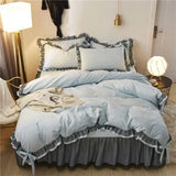 Yeknu  Comfotable Princess Bedding Sets Luxury Bed Skirt Sheet Pillowcase Cute Girl Duvet Cover 4 Pcs Bedding Set Bedroom Decoration