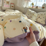 Yeknu  new aerobic three-layer yarn printing four-piece set skin-friendly and soft four-piece set of bedding in student dormitory