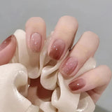 Yeknu  24pcs Short False Nail Gradient Color With Glitter Sequins Design Fake Nails Patch Full Cover Artificial Acrylic Nail Tips