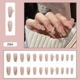Yeknu  24Pcs Nude Pink False Nail Short Round Style Girl Nail Art Patch Stick on Finger Fake Nail Nude Color Warm Summer false nail