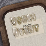 Yeknu 10Pcs Handmade Press on Nails Cat Eye Moon Decorations Aurora False Nails Short Almond Acrylic Wearable Manicure for Spice Girl