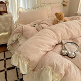 Yeknu  Class A French style printing lace four-piece set, simple small fresh bedding three-piece set