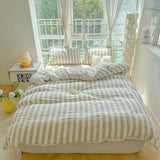 Yeknu Nordic Bedding Set Ins Popular Striped Duvet Cover Set Bed Sheets Set Single Twin Full Queen Size Skin-Friendly Soft Bedding