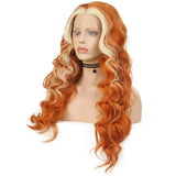 Yeknu  Ginger Wig with Blonde Highlights Wig Synthetic Lace Front Wig Loose Deep Long Curly Wavy Hair 13X4 Frontal Wigs for Women Party
