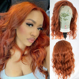 Yeknu  Ginger Orange Synthetic Lace Front Wig Short Curly Bob Wig Deep Wave Ginger Brown Auburn Colored Short Wavy Hair Wigs for Women