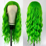 Yeknu  Green Wig Loose Curly Synthetic Hair Free Part Natural Hairline Long Curly Wavy 13X4 Colored Wigs for Women Daily Party Cosplay