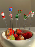 Yeknu  New Year Christmas Stainless Steel Fruit Fork Snowman Christmas Tree Cartoon Home Small Sign Christmas Atmosphere Decoration Des