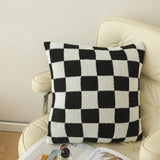 Yeknu  Checkerboard Plaid Plush Cushion Cover Knitted Car Sofa Throw Pillow Cover  Short Fleece Pillowcase Cushion for Sofa Bed Decor