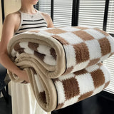 Yeknu Checkerboard Grade A Half-sides Fleece Keep Warm Blanket Autumn Winter Warmth Throw Blankets for Sofa Napping Shawl Blanket Cozy