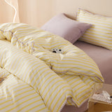 Yeknu Striped Girls Flower Bedding Sets, Washed Cotton Bed Linens, Soft Quilt Cover Sheet Set, Simple Bedspread, Home Textiles