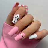 Yeknu  24Pcs Pink Matte Press-On Nail with Leopard Print Wearable Full Cover False Nail with Gold Line Desigs for Women&Girls Chic Look